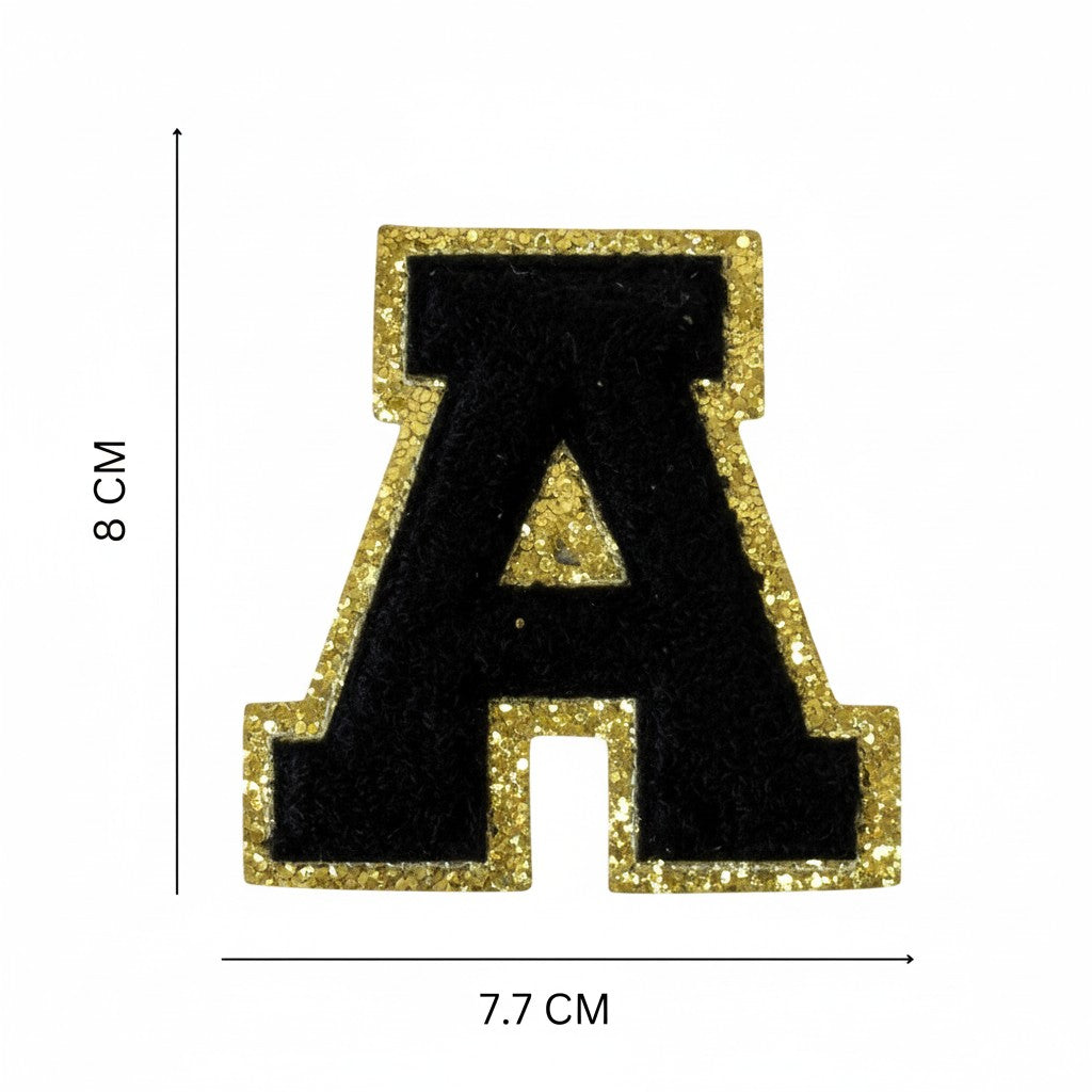 Iron On/Sew On 8cm Glitter Gold Edge Colorful Embroidered Letter "A"