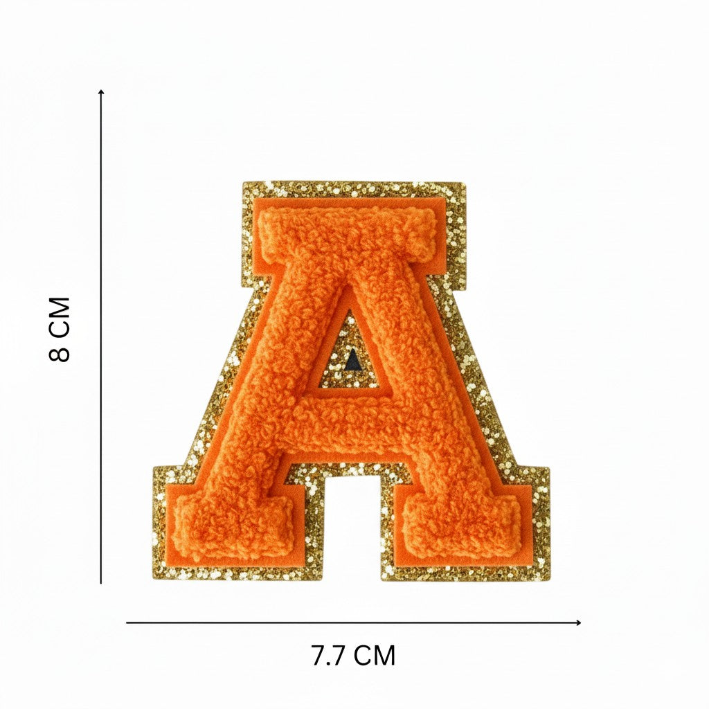 Iron On/Sew On 8cm Glitter Gold Edge Colorful Embroidered Letter "A"