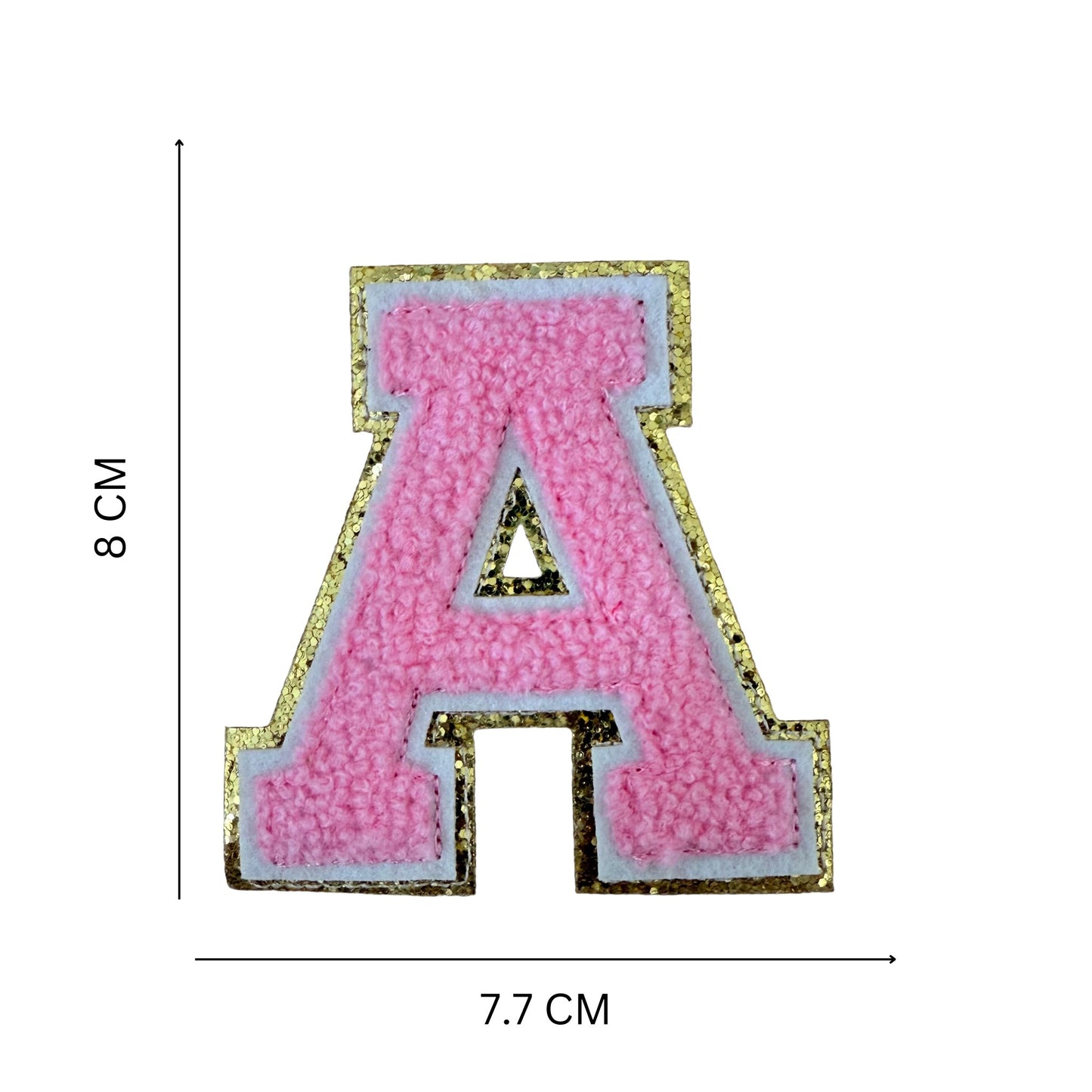 Iron On/Sew On 8cm Glitter Gold Edge Colorful Embroidered Letter "A"