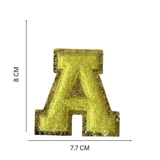 Iron On/Sew On 8cm Glitter Gold Edge Colorful Embroidered Letter "A"