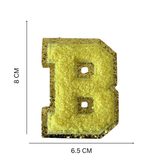 Iron On/Sew On 8cm Glitter Gold Edge Colorful Embroidered Letter "B"