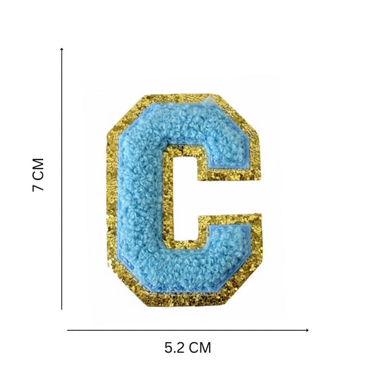 Iron On/Sew On 8cm Glitter Gold Edge Colorful Embroidered Letter "C"