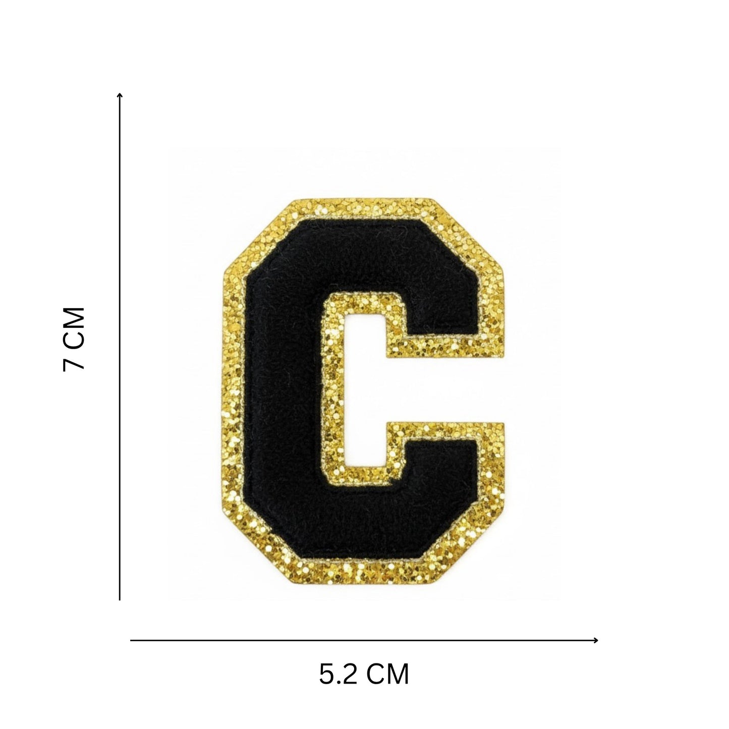 Iron On/Sew On Patch - Glitter Gold Edge Colorful Embroidered Letter "C"