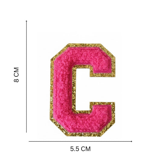 Iron On/Sew On 8cm Glitter Gold Edge Colorful Embroidered Letter "C"