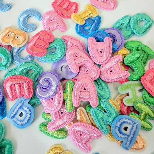 Mini Alphabet Iron On Patches Embroidered Pastel Letters, Size 1.6 cm approx.