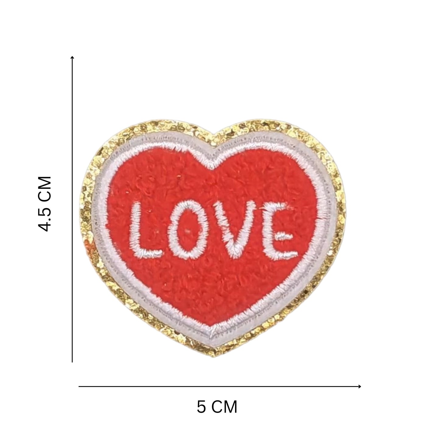 Self-Adhesive and Iron On/Sew On Pink & Red Chenille Heart Patch – 5 cm x 5.8 cm for Quick Customization on Bags, Hats & DIY Projects