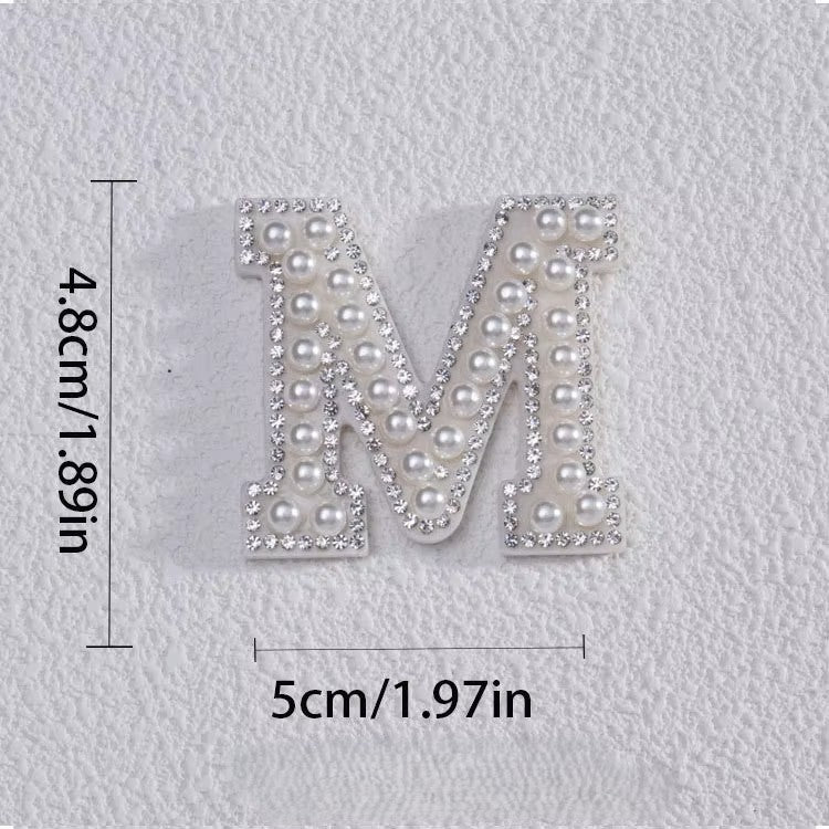 Self-Adhesive 4.5CM Pearl Rhinestone Alphabet Patch – A–Z Fabric Letter Stickers for DIY Bags, Clothes & Decoration