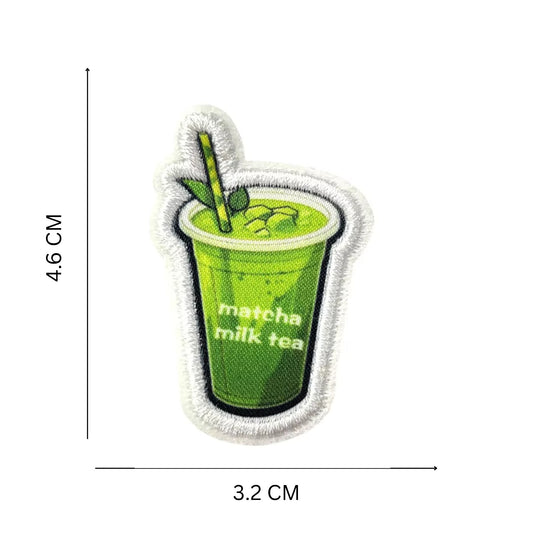 Matcha Milk Tea Embroidered Iron-On Patch