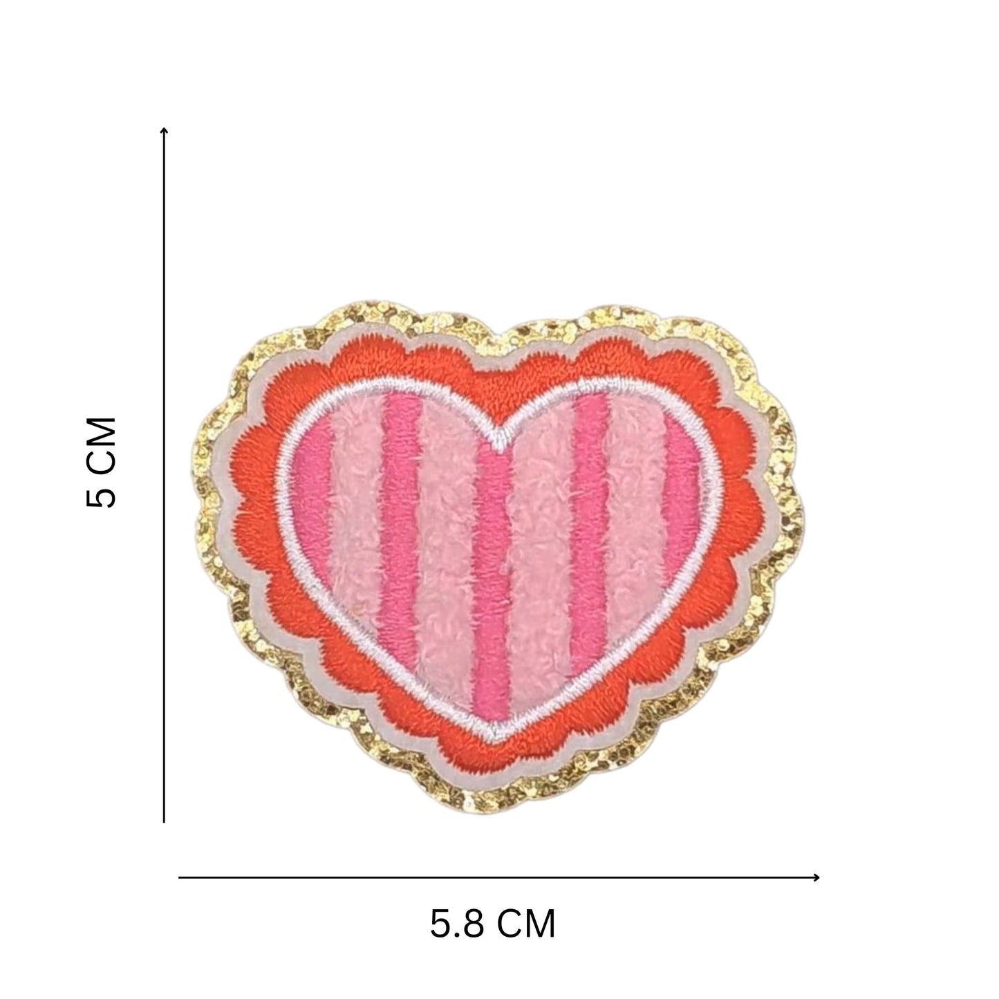 Self-Adhesive and Iron On/Sew On Pink & Red Chenille Heart Patch – 5 cm x 5.8 cm for Quick Customization on Bags, Hats & DIY Projects