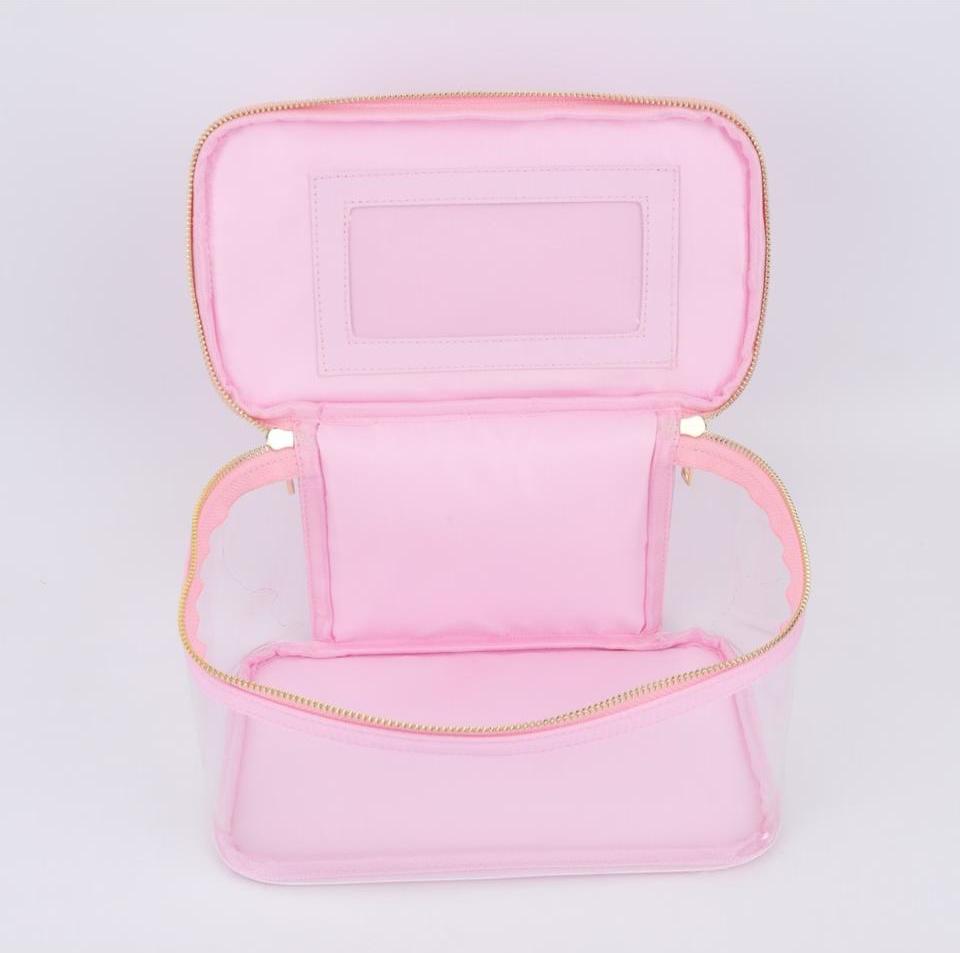 Personalizable Tall Multi-Purpose Clear Pouch – Stylish, Functional, and Customizable with Our Patches and Fun Details