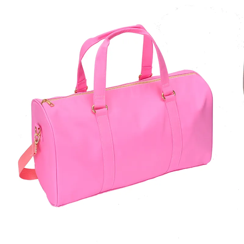 Nylon Duffle Bag – Spacious and Versatile, Personalizable with Letter and Fun Patches ''Pink''