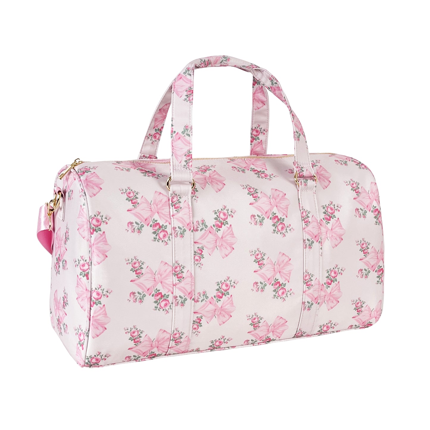 Nylon Duffle Bag – Spacious and Versatile, Personalizable with Letter and Fun Patches ''Pink Floral Print''
