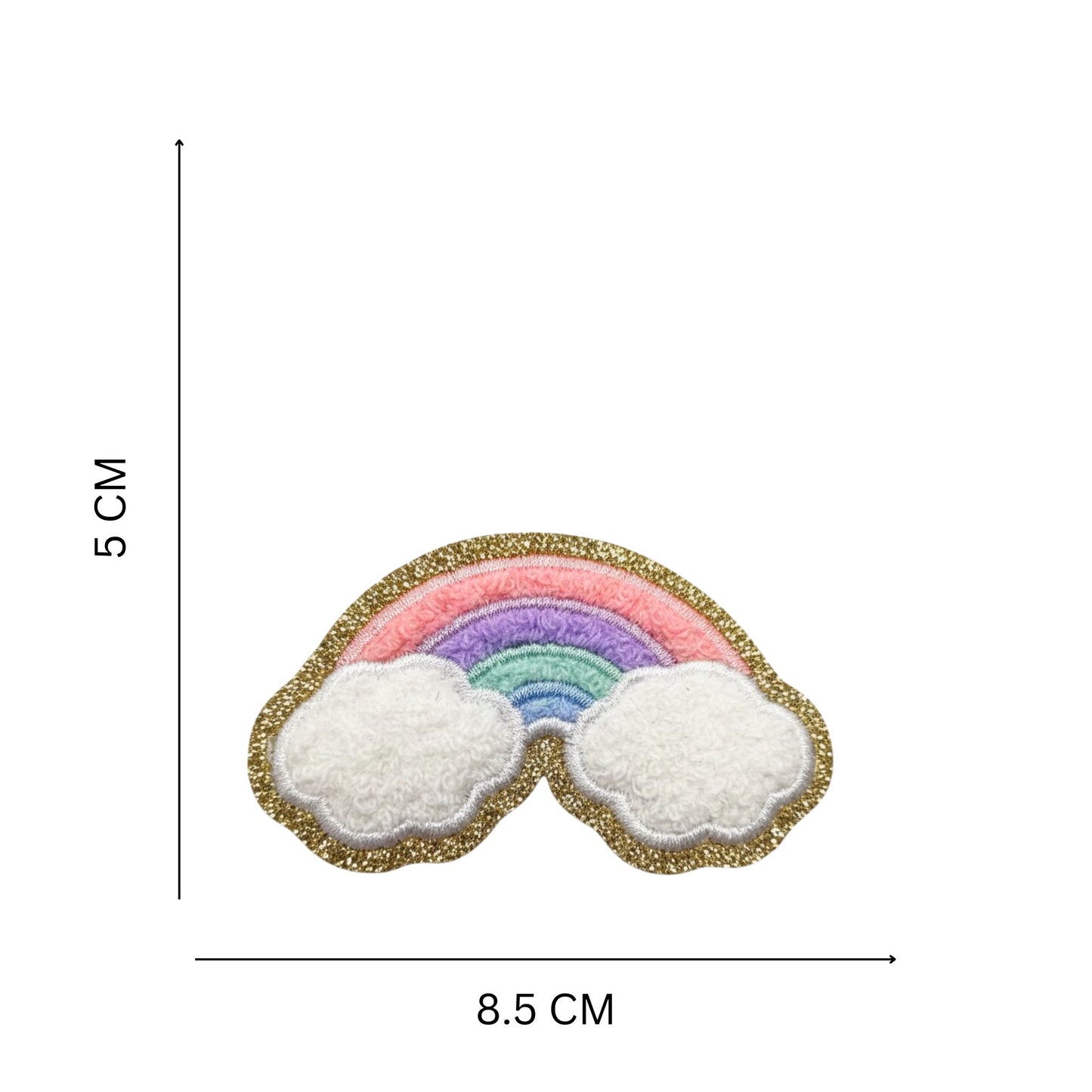 Rainbow with Clouds Iron On Patch Pastel Design for Clothing, Bags and Accessories
