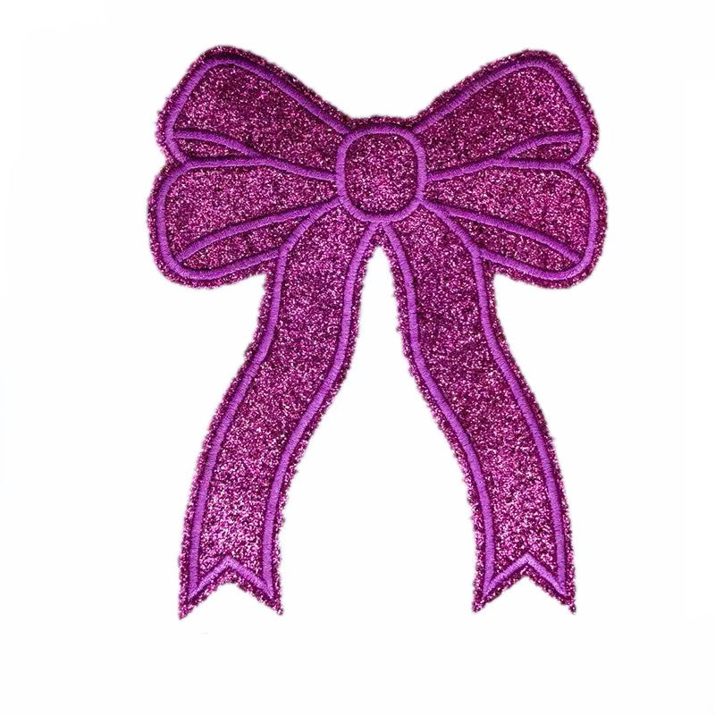 Iron-On/Sew-On Medium Size Appliqué Glitter Bow Patch 12.8 cm in height and 10.5 cm in length