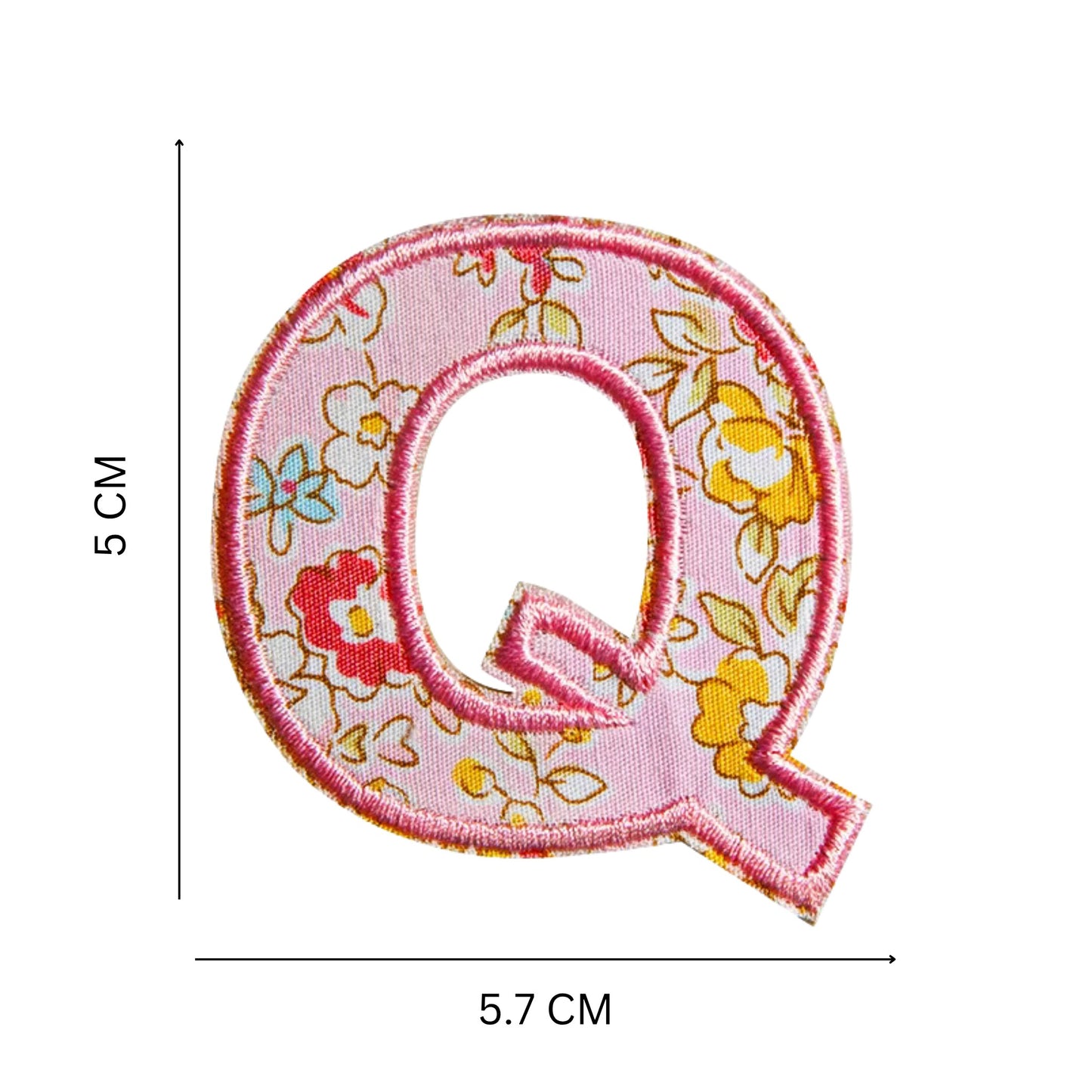 Floral Letter Patches – 5 cm Printed Fabric Alphabet with Embroidered Outline, Iron-On for Clothes & Hats