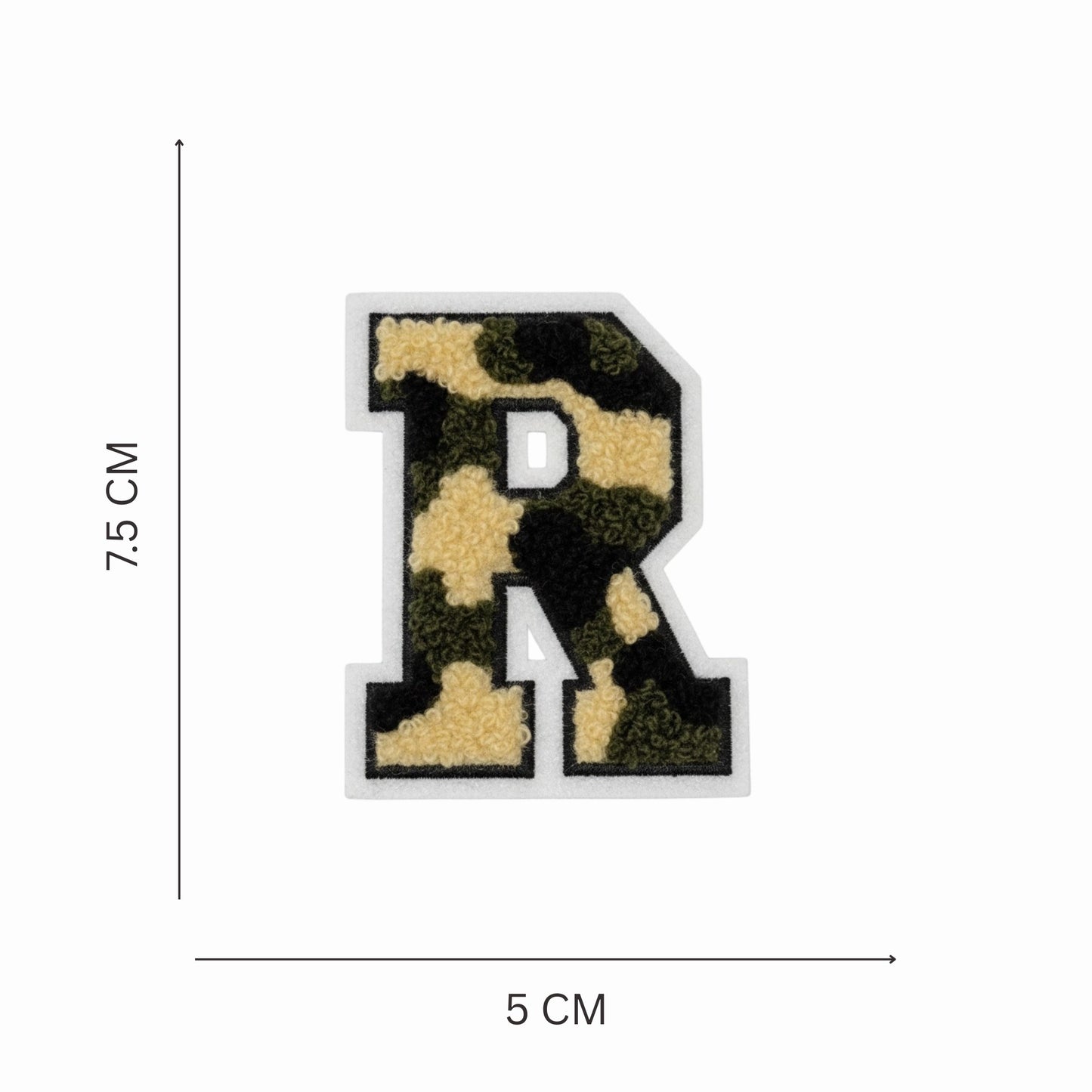Camouflage Alphabet Iron-On Letter Patch, Green Black & Beige