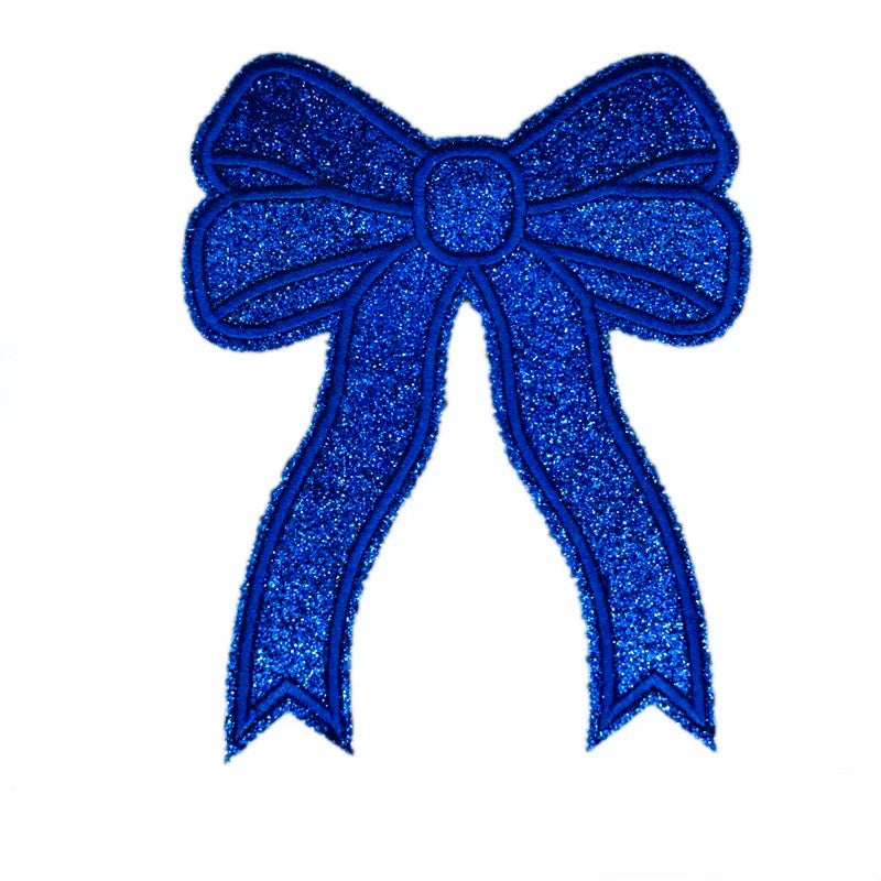 Iron-On/Sew-On Medium Size Appliqué Glitter Bow Patch 12.8 cm in height and 10.5 cm in length