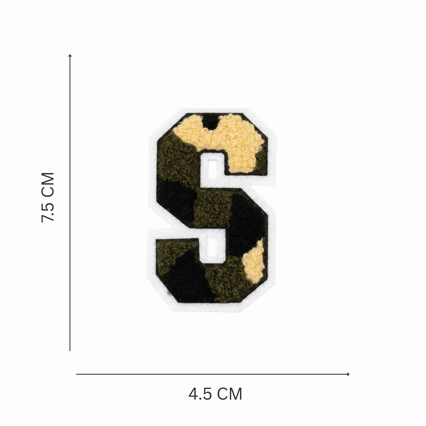 Camouflage Alphabet Iron-On Letter Patch, Green Black & Beige