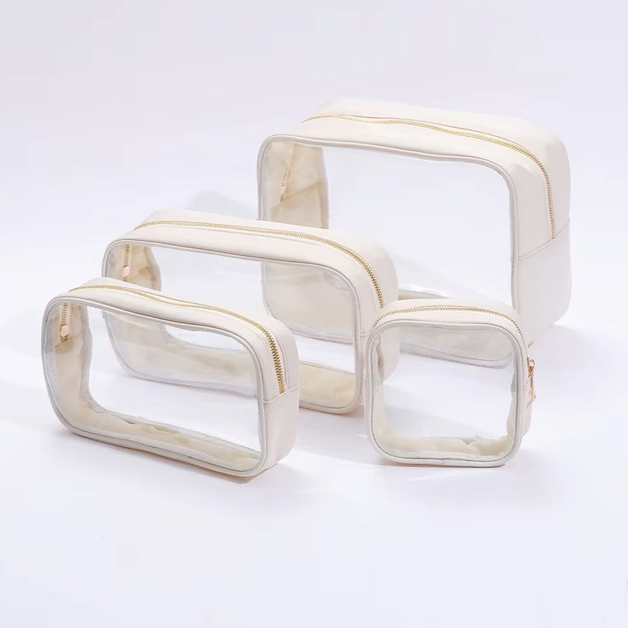 Clear Makeup Bags – Multi-Sized and Versatile, Set of 4, Personalizable with Patches and Fun Details