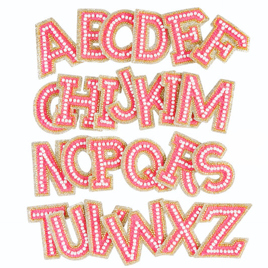 Iron On/Sew On Premium Quality Glitter Pearl Letters Patches, Size 6.5 Cm Height