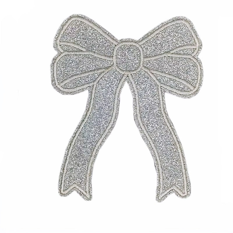Iron-On/Sew-On Medium Size Appliqué Glitter Bow Patch 12.8 cm in height and 10.5 cm in length
