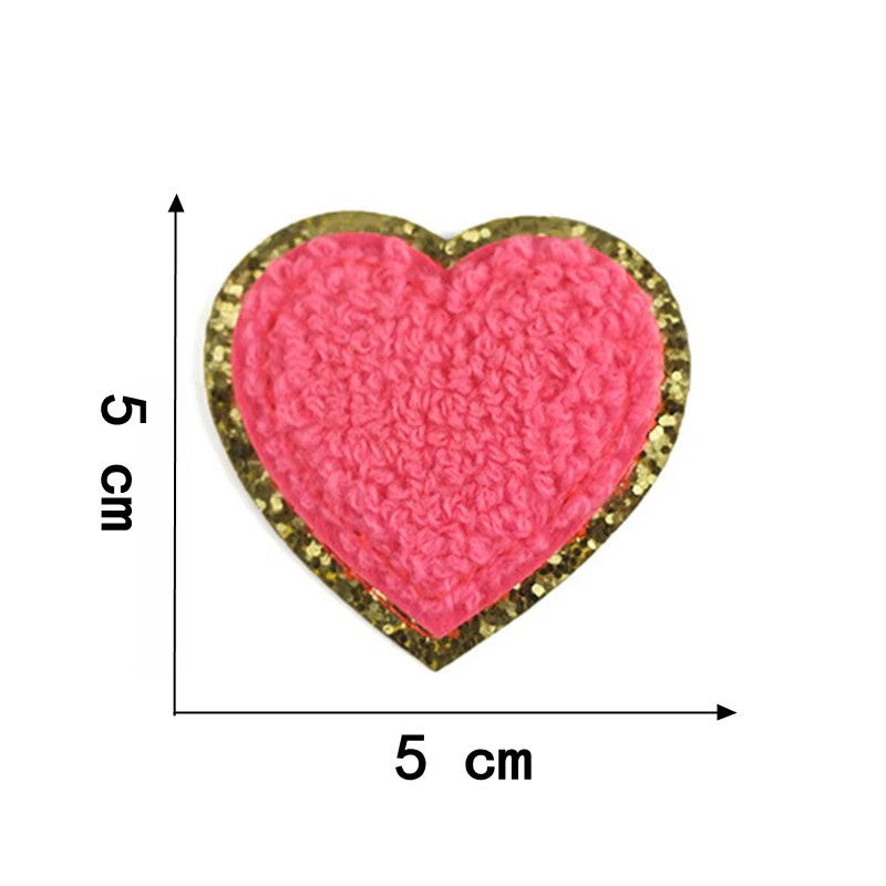 Iron-on/Sew-on Colorful Chenille Heart Patch – 5 cm x 5 cm Soft Towel Texture for Jackets, Bags, Hoodies & DIY Crafts