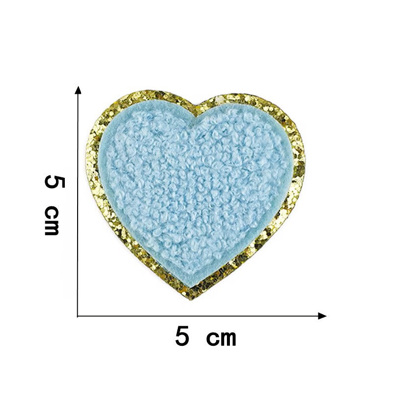 Iron-on/Sew-on Colorful Chenille Heart Patch – 5 cm x 5 cm Soft Towel Texture for Jackets, Bags, Hoodies & DIY Crafts