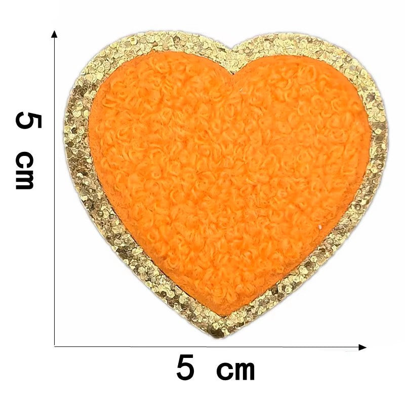 Iron-on/Sew-on Colorful Chenille Heart Patch – 5 cm x 5 cm Soft Towel Texture for Jackets, Bags, Hoodies & DIY Crafts