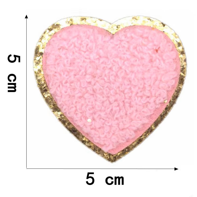 Iron-on/Sew-on Colorful Chenille Heart Patch – 5 cm x 5 cm Soft Towel Texture for Jackets, Bags, Hoodies & DIY Crafts