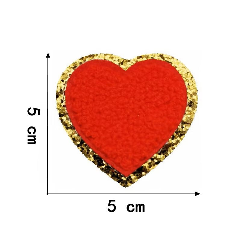 Iron-on/Sew-on Colorful Chenille Heart Patch – 5 cm x 5 cm Soft Towel Texture for Jackets, Bags, Hoodies & DIY Crafts