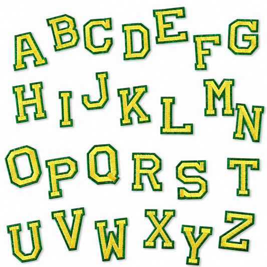 Iron On/Sew On Varsity Letter Patches - Yellow with Green Border