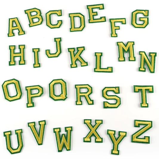 Iron On/ Sew On Varsity Letter Patches, Size 5 cm Height - Yellow With Green Border