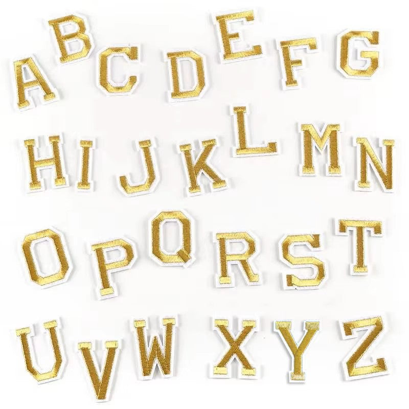Iron On/ Sew On Varsity Letter Patches, Size 5 cm Height - Gold, Light Blue, Purple
