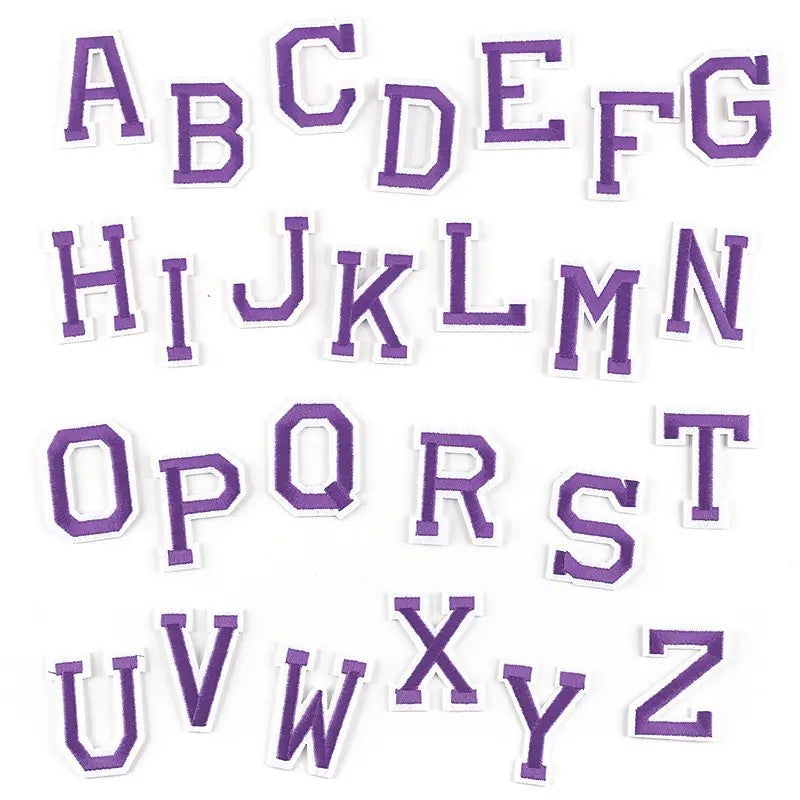 Iron On/ Sew On Varsity Letter Patches, Size 5 cm Height - Gold, Light Blue, Purple