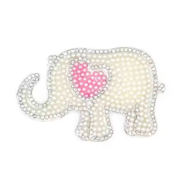 Iron-On White Rhinestone and Pearl Elephant Patch